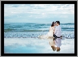 Para młoda, Pocałunek, Ślub, Morze